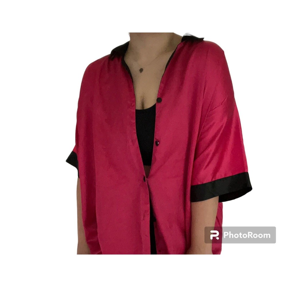 Vintage Size 3X Night Shirt Sante Classics Hot Pink Black Collar Cuff Button Up